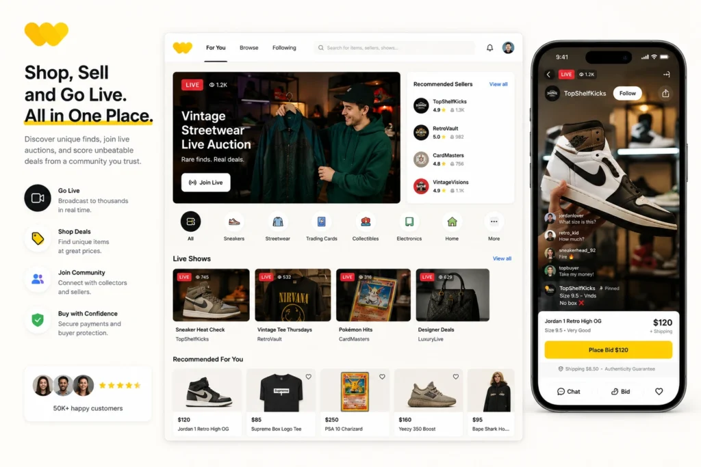 Whatnot Clone — White Label Live Shopping & Auction Marketplace — product screenshot