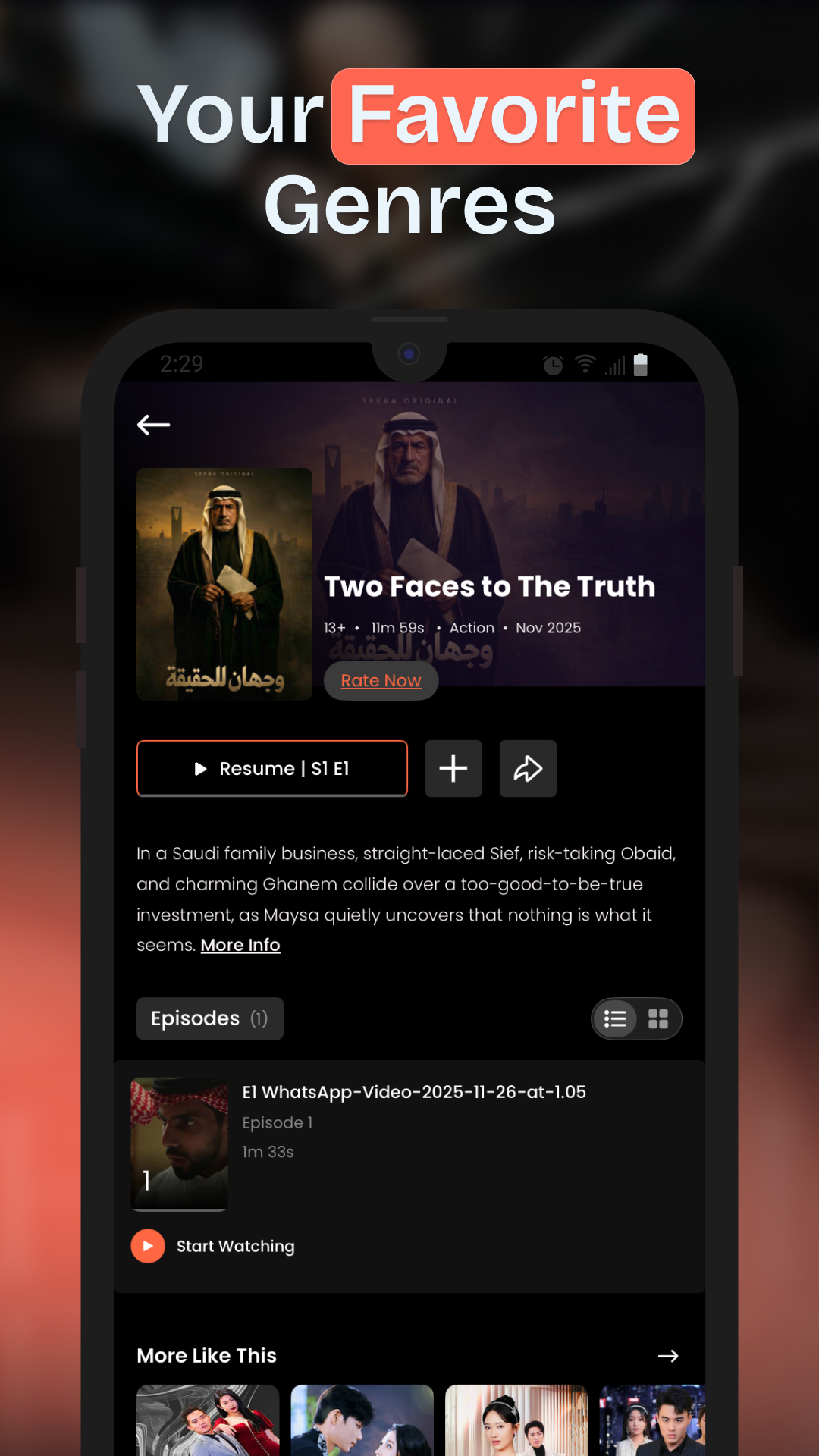 Seera Arabic micro drama app title screen for a Seera Original short drama