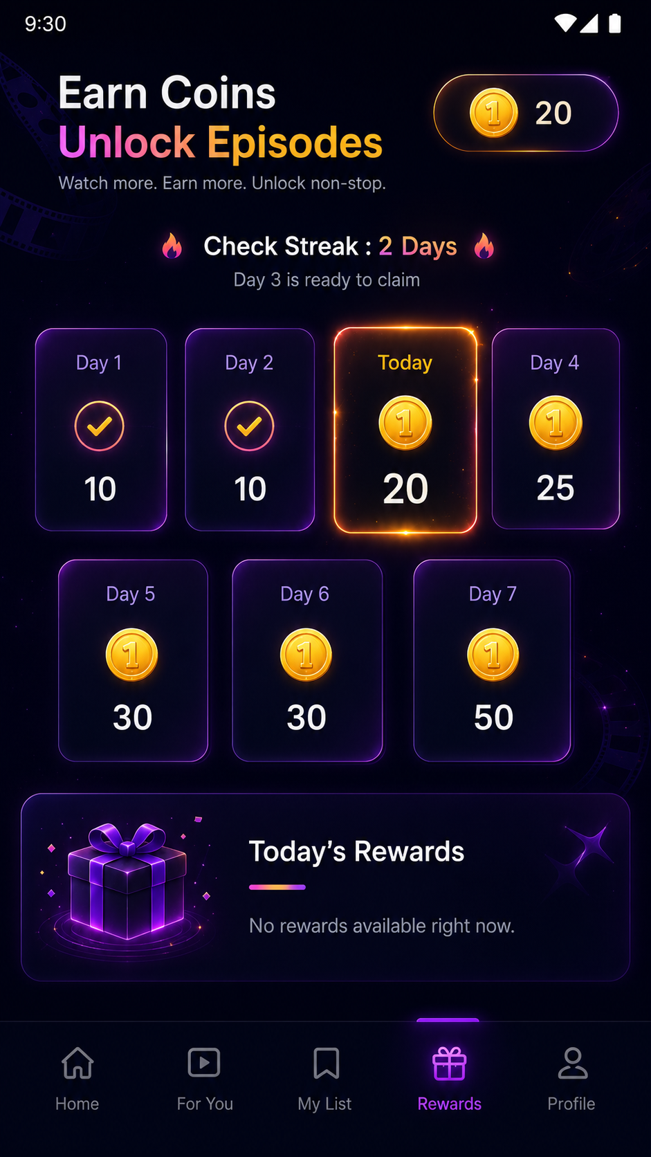 Daily reward check-in screen that drives retention in the LimeShorts app