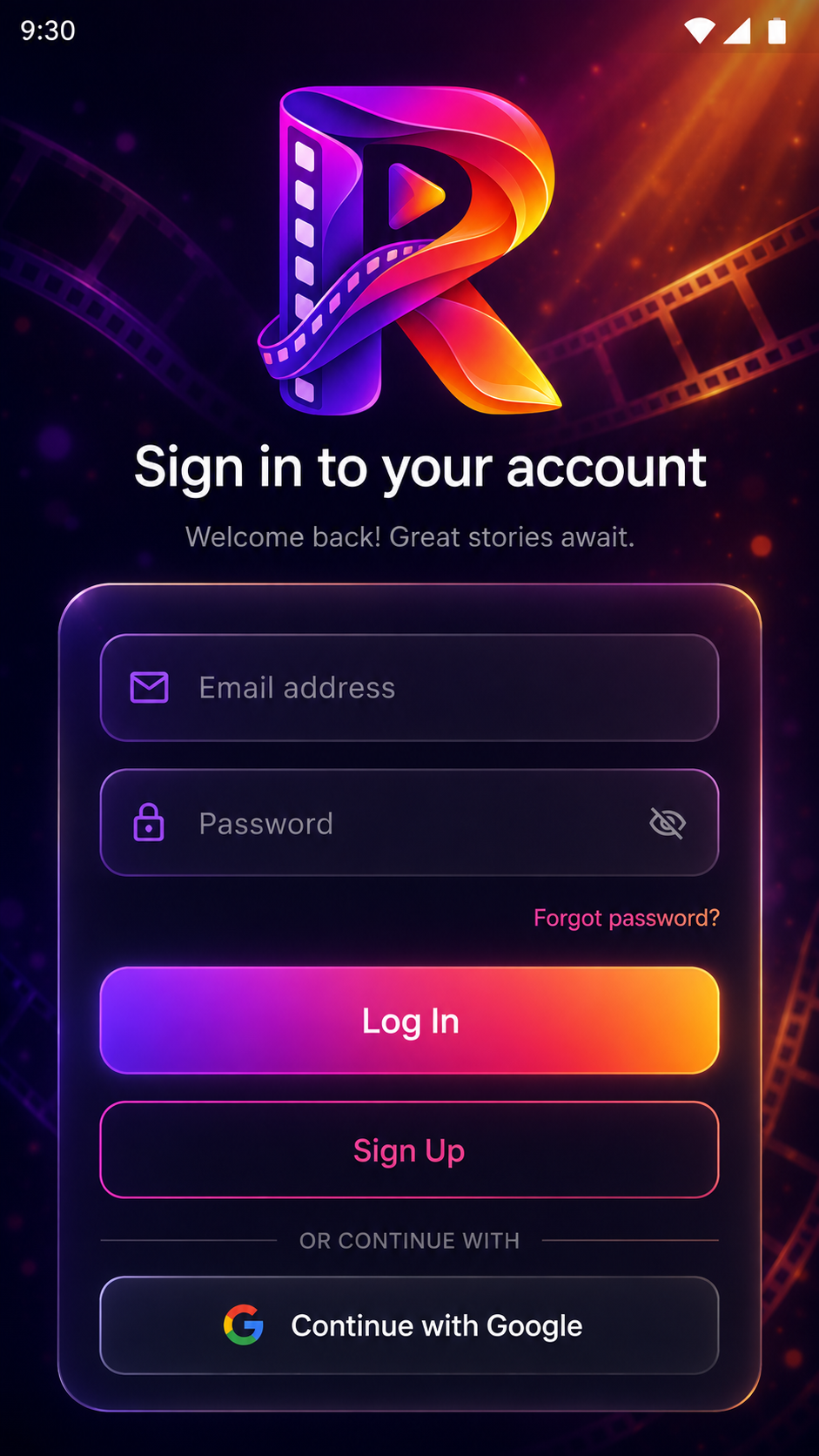 Sign-in screen with email and Google login in the white label LimeShorts app